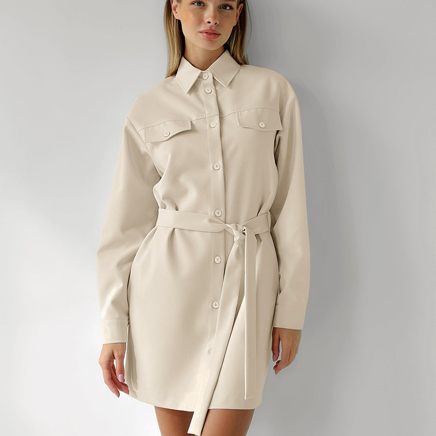 Lapel Drop Shoulder Sleeve Pocket Retro Dress Women