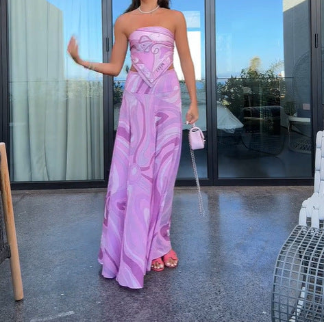 European And American Vacation Style Suit Tube Top Two-piece Long Dress