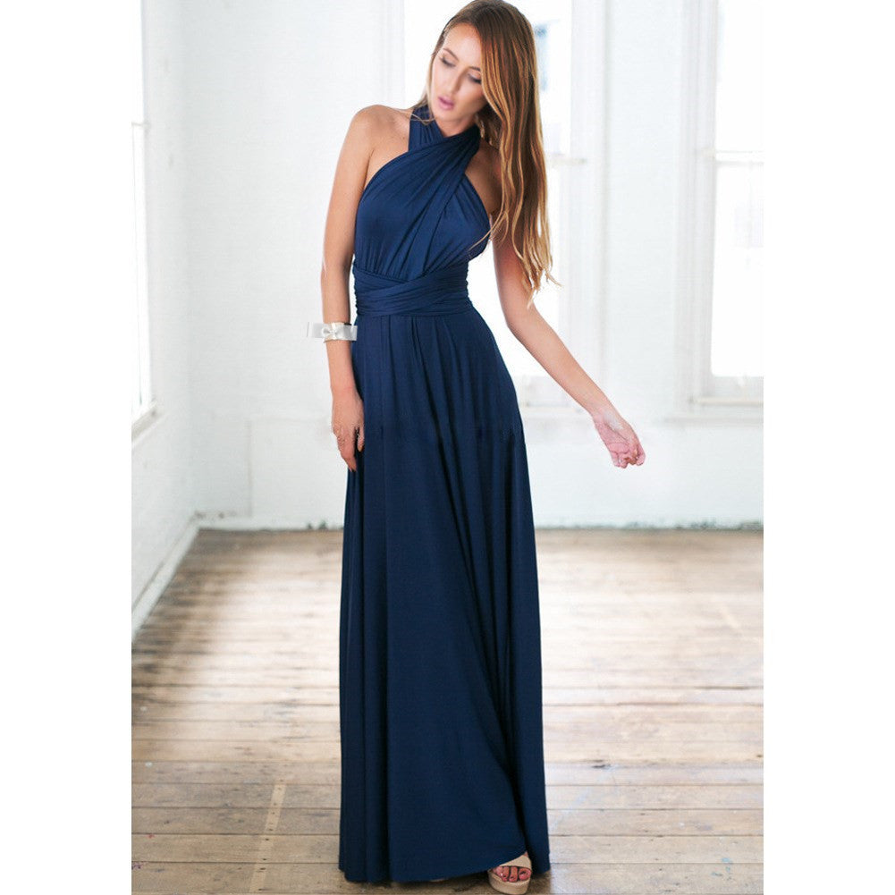 Women's Solid Color Multi-rope Cross Backless Bandage One-piece Dress