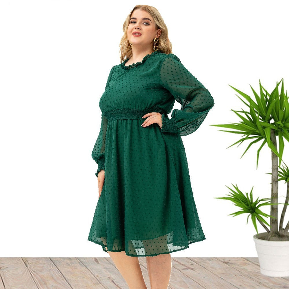 Fashion Women's Sleeves Chiffon Cut Flower Dress