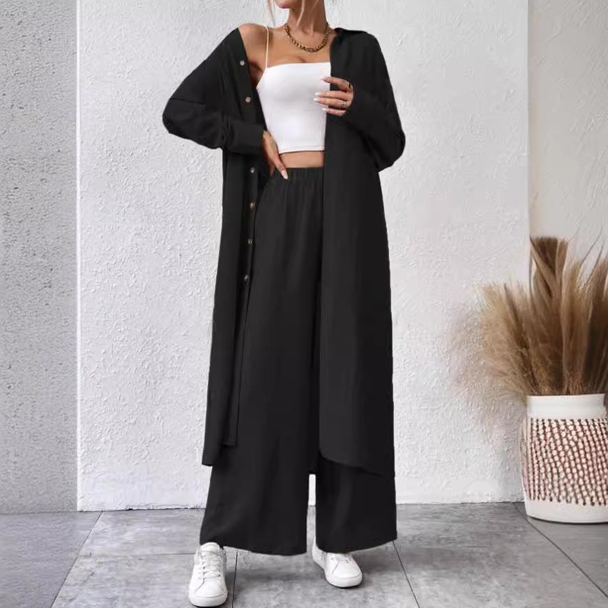 Plus Size Loose Long Shirt Wide Leg Pants Two-piece Set