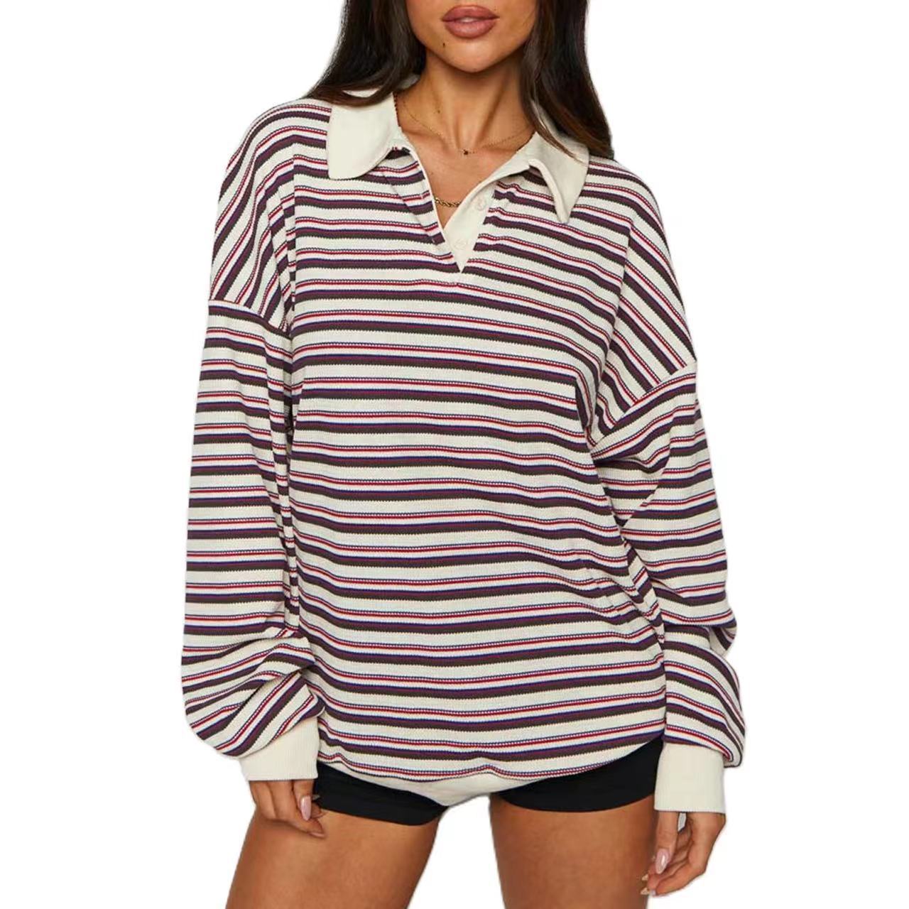 POIO Collar Loose Casual Long Sleeves Sweater Top