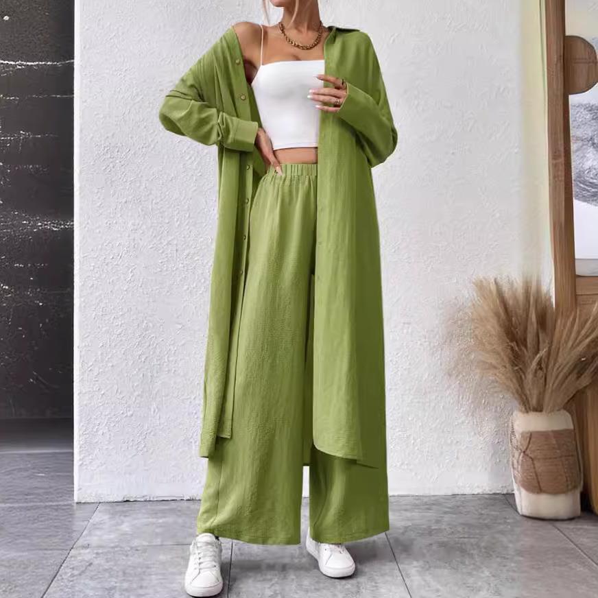 Plus Size Loose Long Shirt Wide Leg Pants Two-piece Set