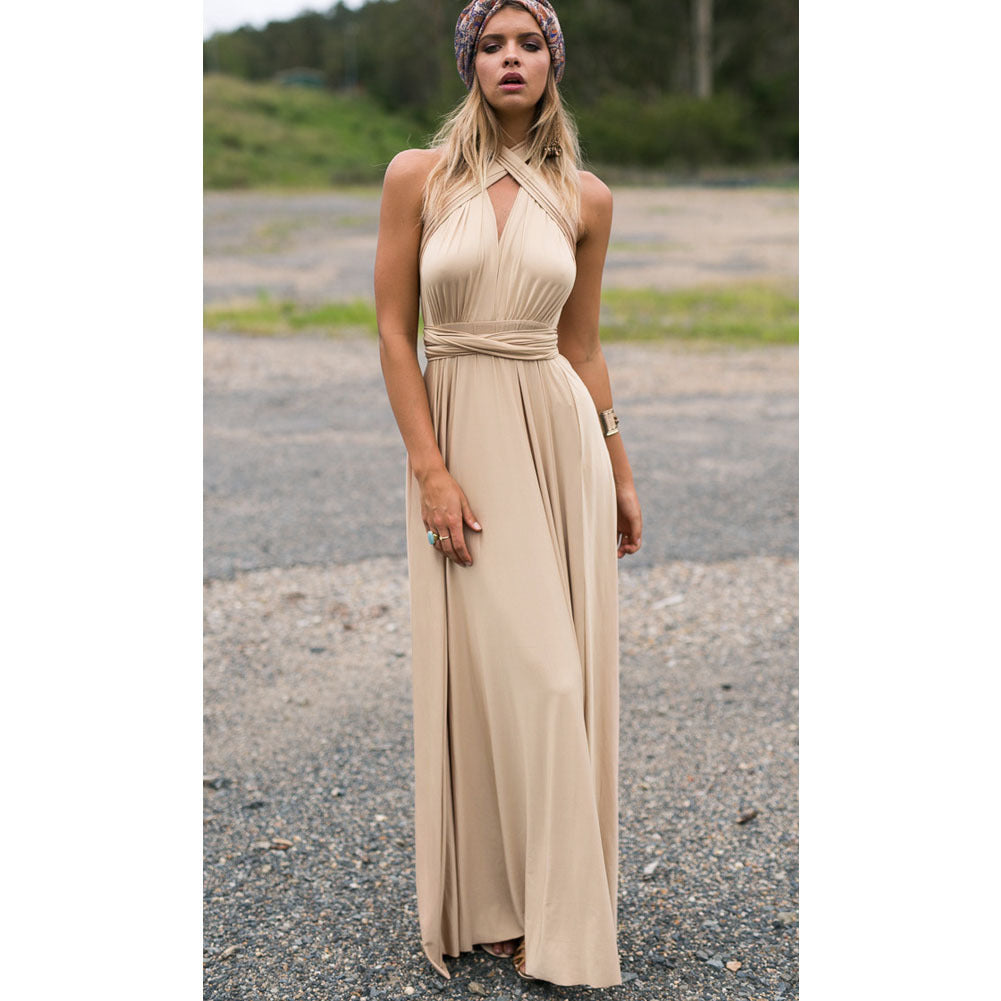 Women's Solid Color Multi-rope Cross Backless Bandage One-piece Dress