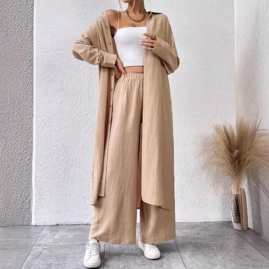 Plus Size Loose Long Shirt Wide Leg Pants Two-piece Set