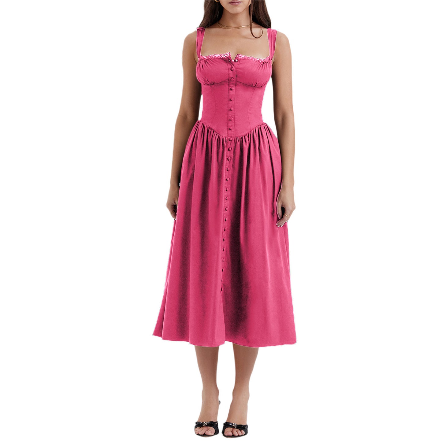 New Spring And Summer European And American Style Spaghetti Straps Chest Wrap Small Floral Solid Color Dress