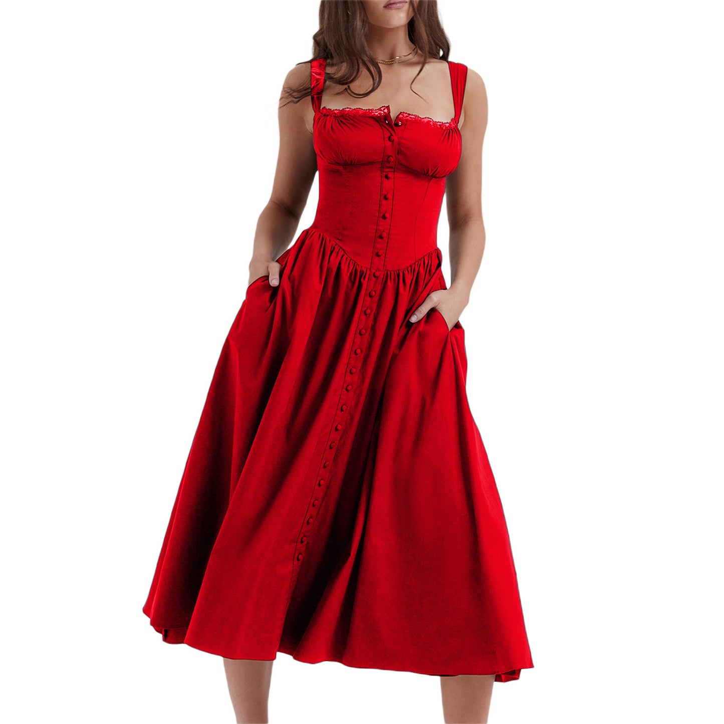 New Spring And Summer European And American Style Spaghetti Straps Chest Wrap Small Floral Solid Color Dress