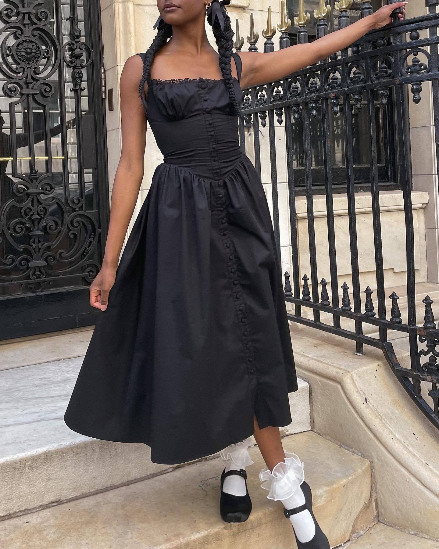 New Spring And Summer European And American Style Spaghetti Straps Chest Wrap Small Floral Solid Color Dress