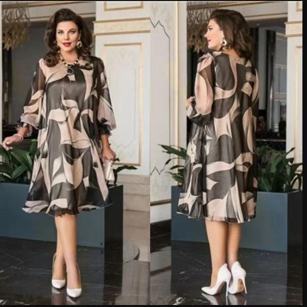 Women's Plant Print Waist Wrap Mid-length Dress