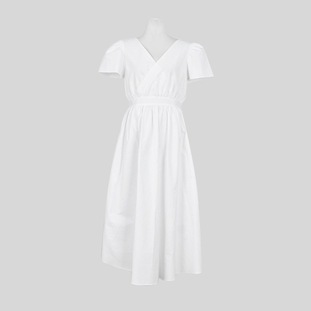 Sweet Sneaky Design Backless Lace-up Puff Sleeve Long Dress Women