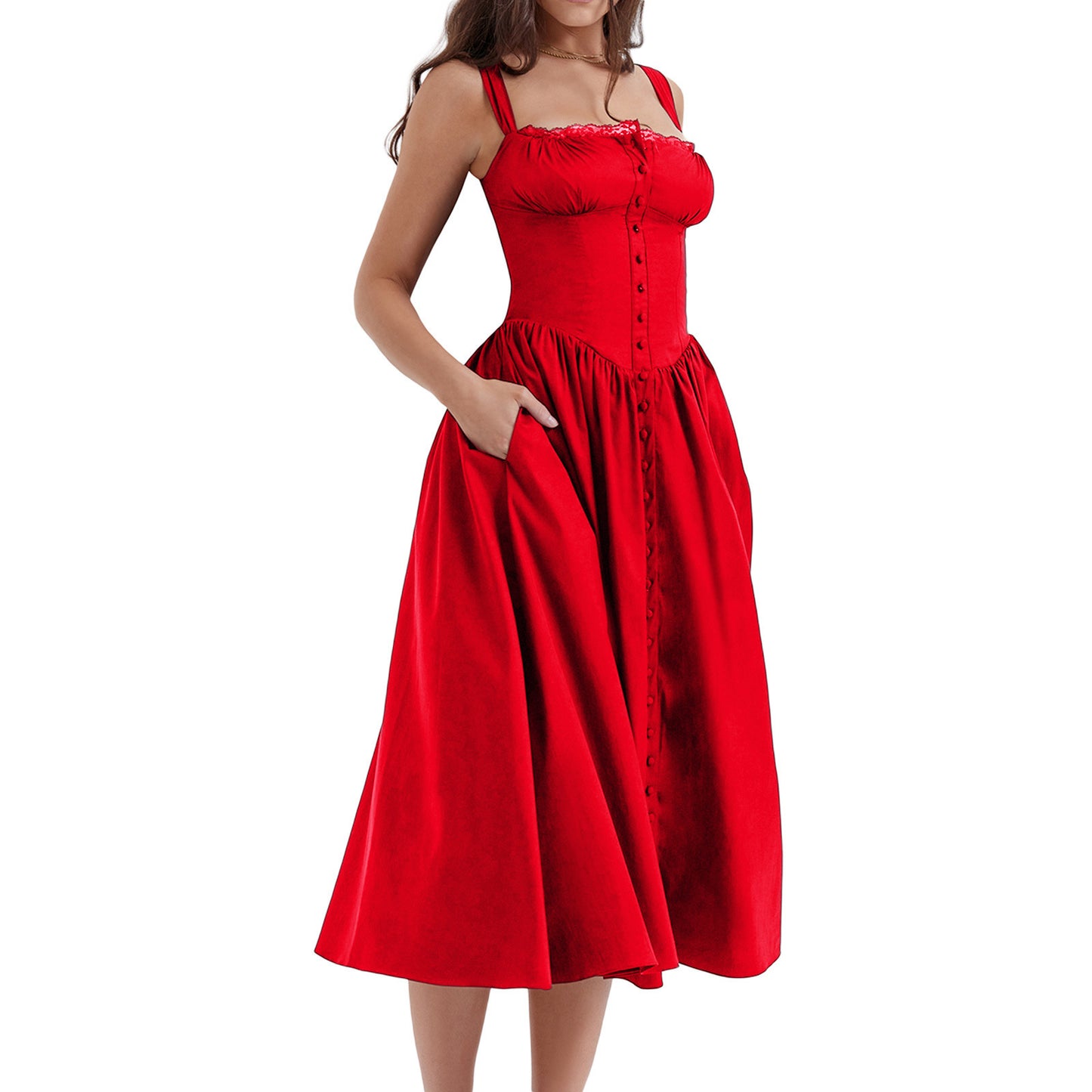New Spring And Summer European And American Style Spaghetti Straps Chest Wrap Small Floral Solid Color Dress