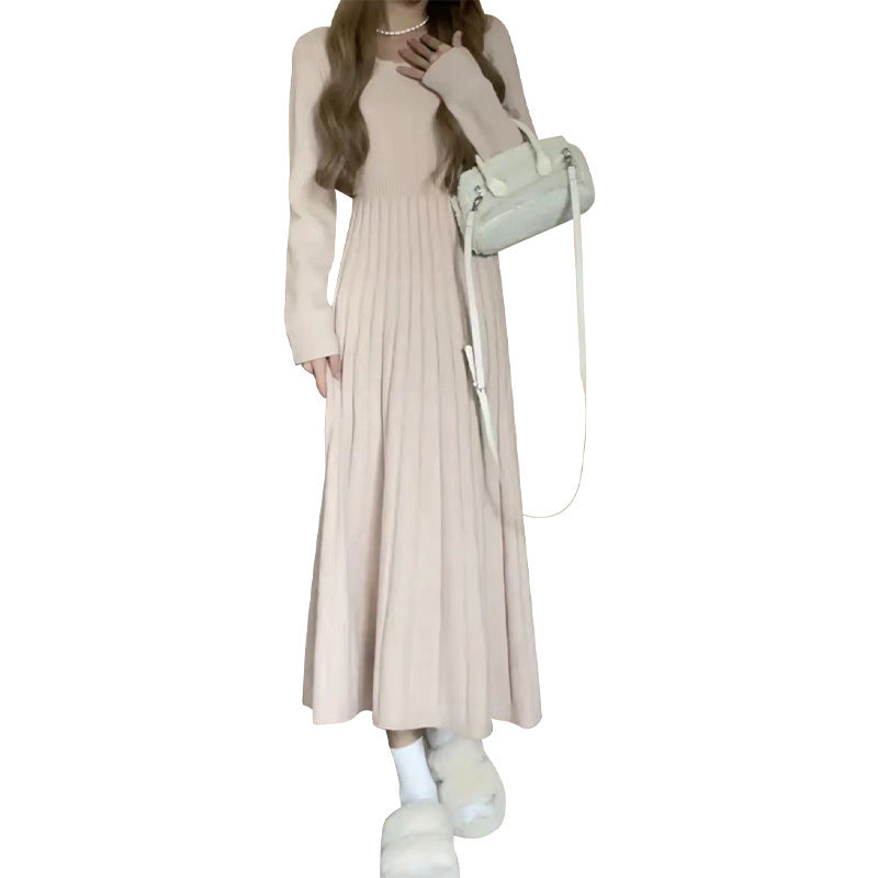 White Gentle French Knitted Sweater Base Dress