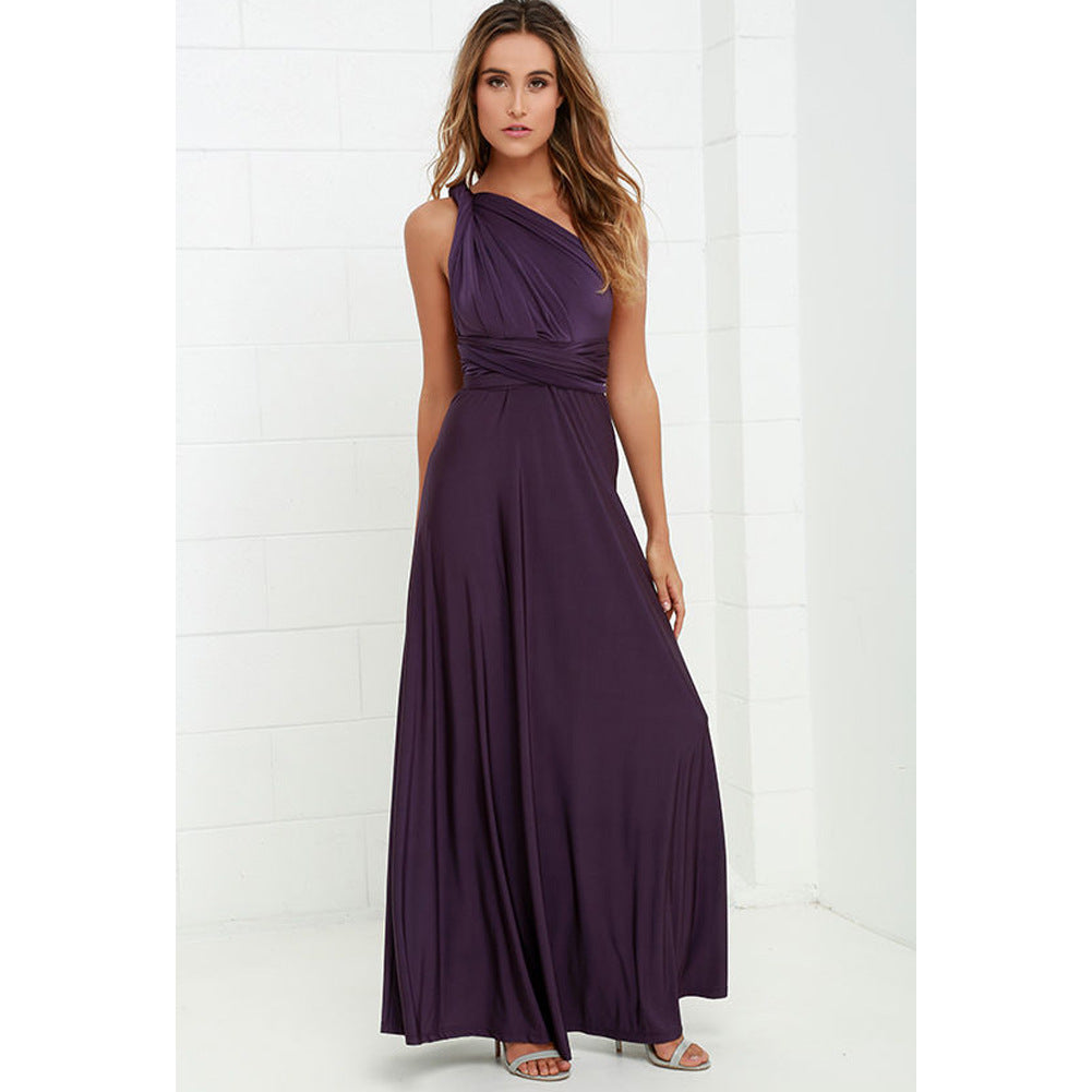 Women's Solid Color Multi-rope Cross Backless Bandage One-piece Dress