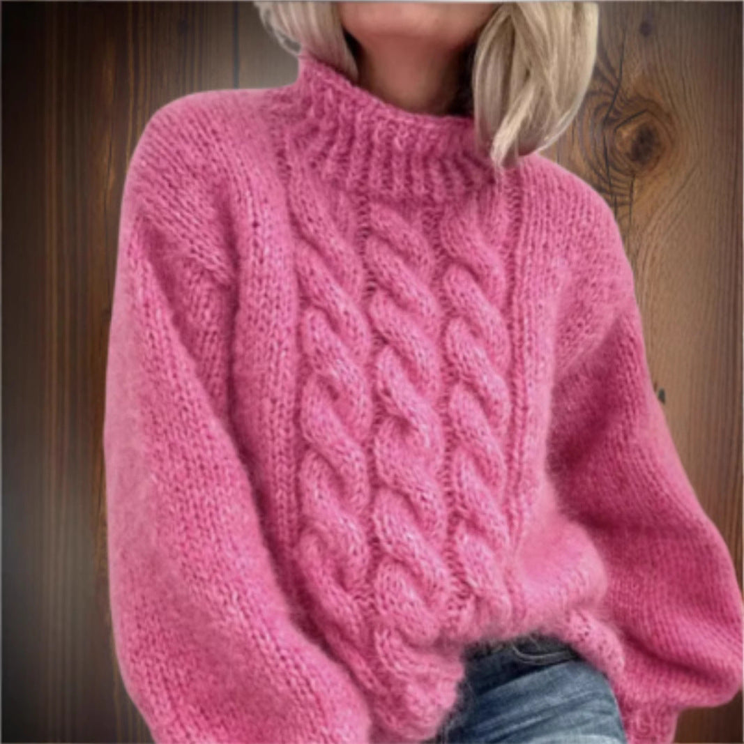 European And American Women's Turtleneck Pullover Thick Needle Brocade Sweater