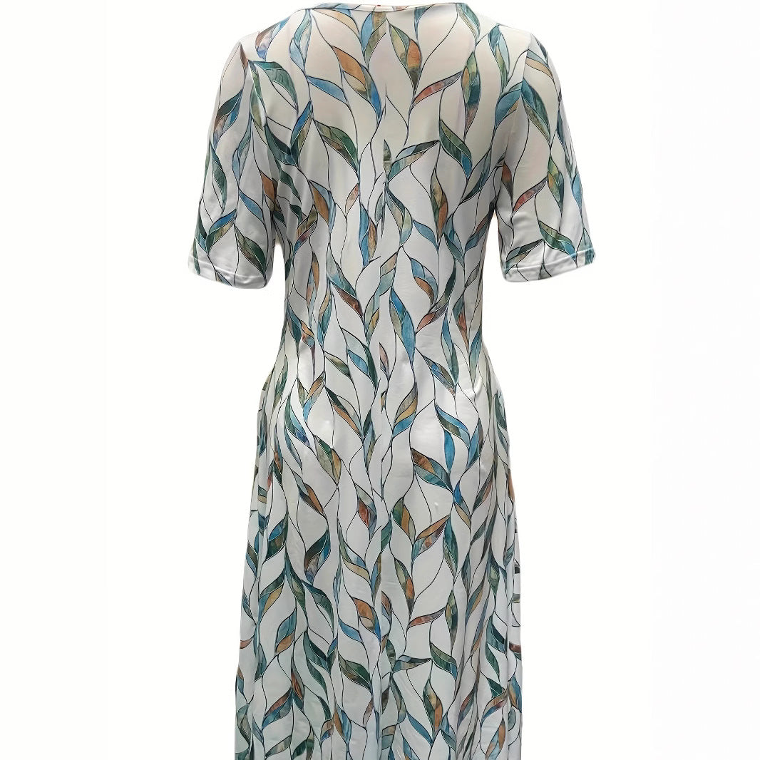 Four Seasons Leisure Printed Loose Fashion V-neck Printed Dress