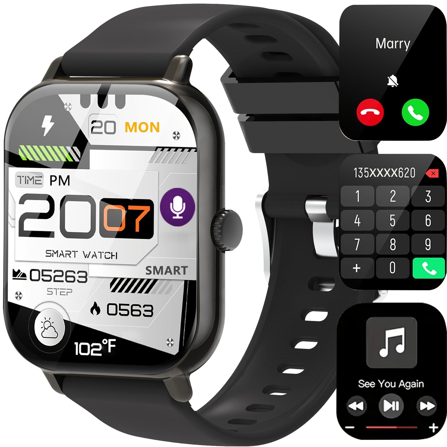 HD Large Screen Pedometer Heart Rate Monitoring Smart Watch