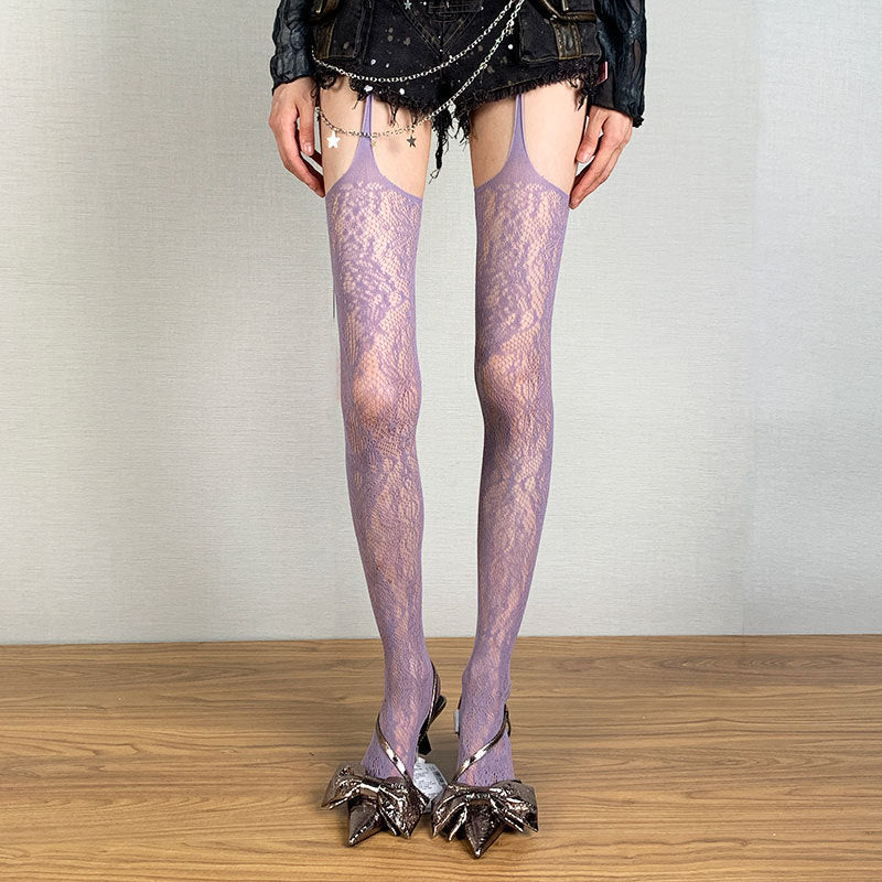 Lace Jacquard Fishnet Stockings Millennium Phoenix Sexy Black Silk Pantyhose