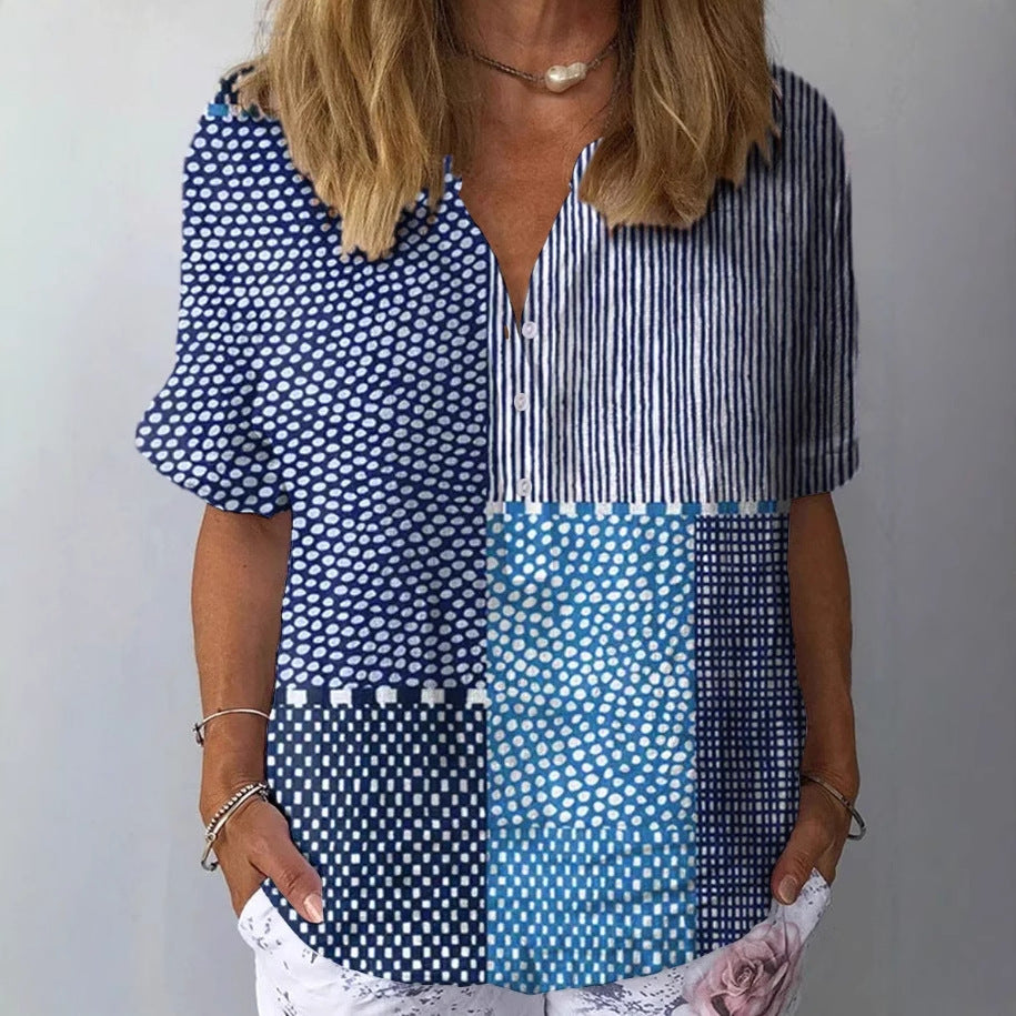 Casual Women's Short Sleeve Pullover Print Shirt