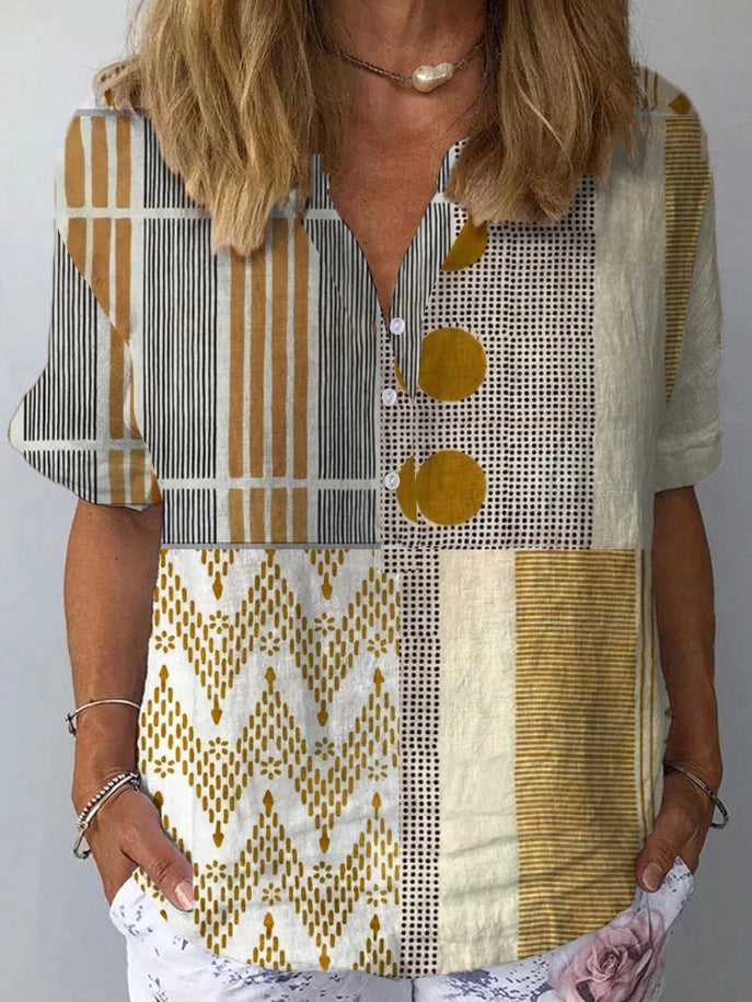 Casual Women's Short Sleeve Pullover Print Shirt