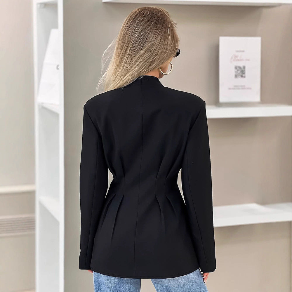 Women's Abdomen-control Black Small Suit V-neck Suit Jacket