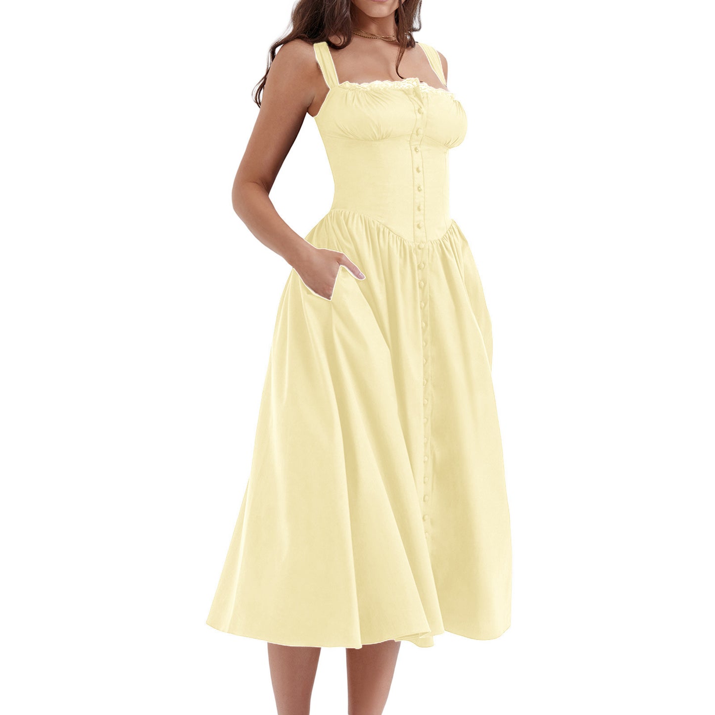 New Spring And Summer European And American Style Spaghetti Straps Chest Wrap Small Floral Solid Color Dress