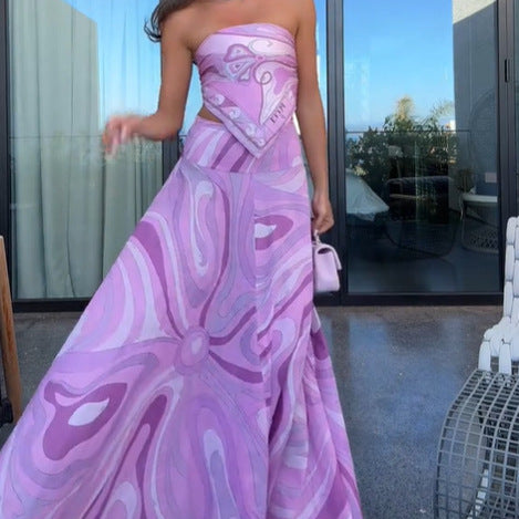 European And American Vacation Style Suit Tube Top Two-piece Long Dress