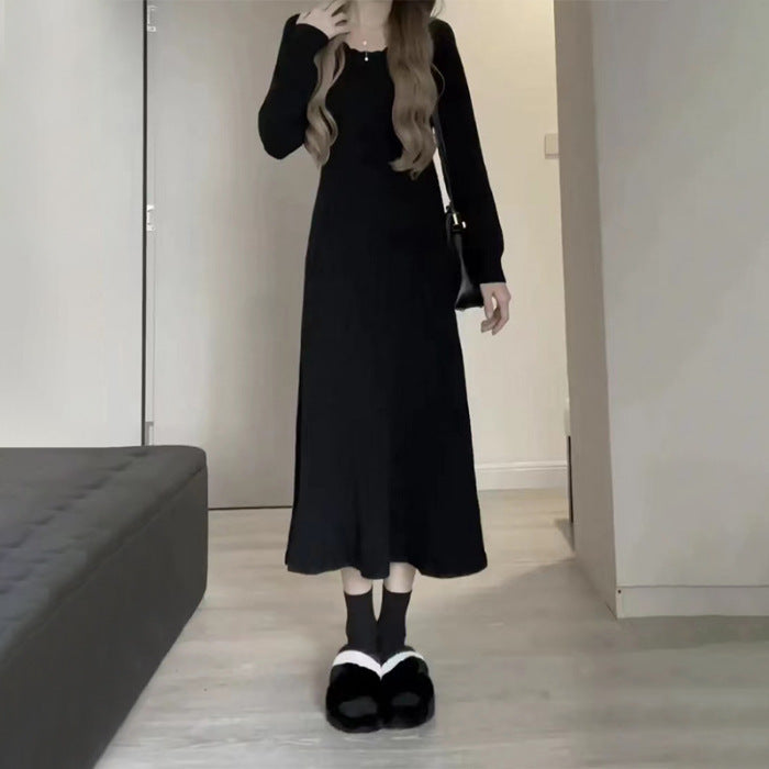 White Gentle French Knitted Sweater Base Dress