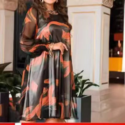 Women's Plant Print Waist Wrap Mid-length Dress