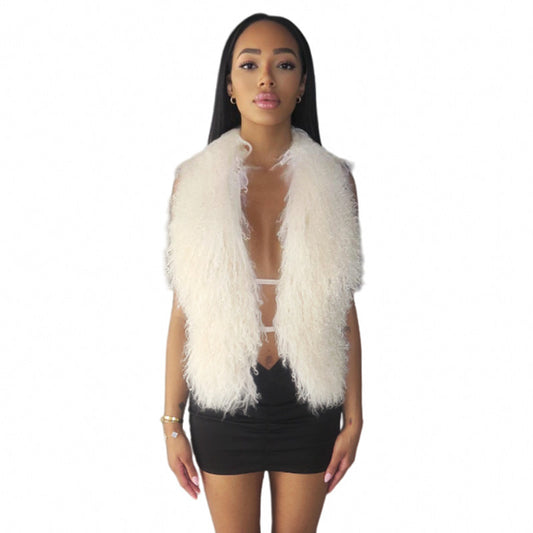 Sexy Bare Back Fur Collar Halter Vest