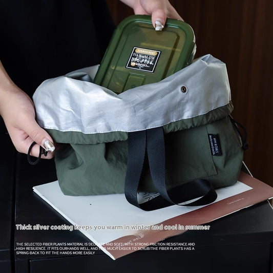 Waterproof Korean Style Large Solid Color Portable Drawstring Double-layer Lunch Bag For Students