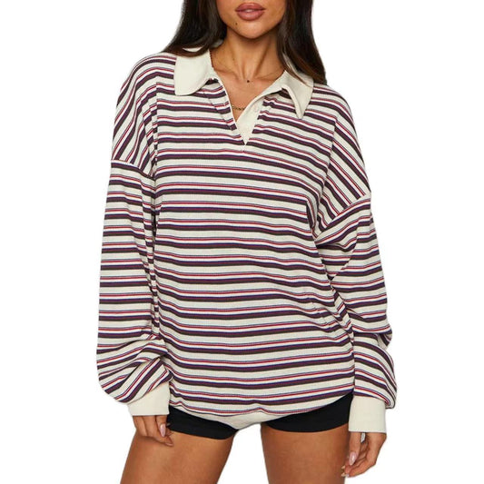 POIO Collar Loose Casual Long Sleeves Sweater  Top