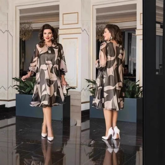 Women's Plant Print Waist Wrap Mid-length Dress
