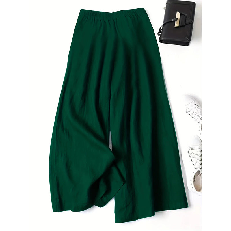 Women's Wide Leg Palazzo Pants Cotton Linen Elastic Waist Casual Pants Breathable Summer Trousers With Pockets