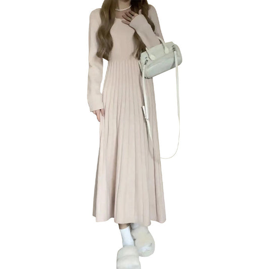 White Gentle French Knitted Sweater Base Dress