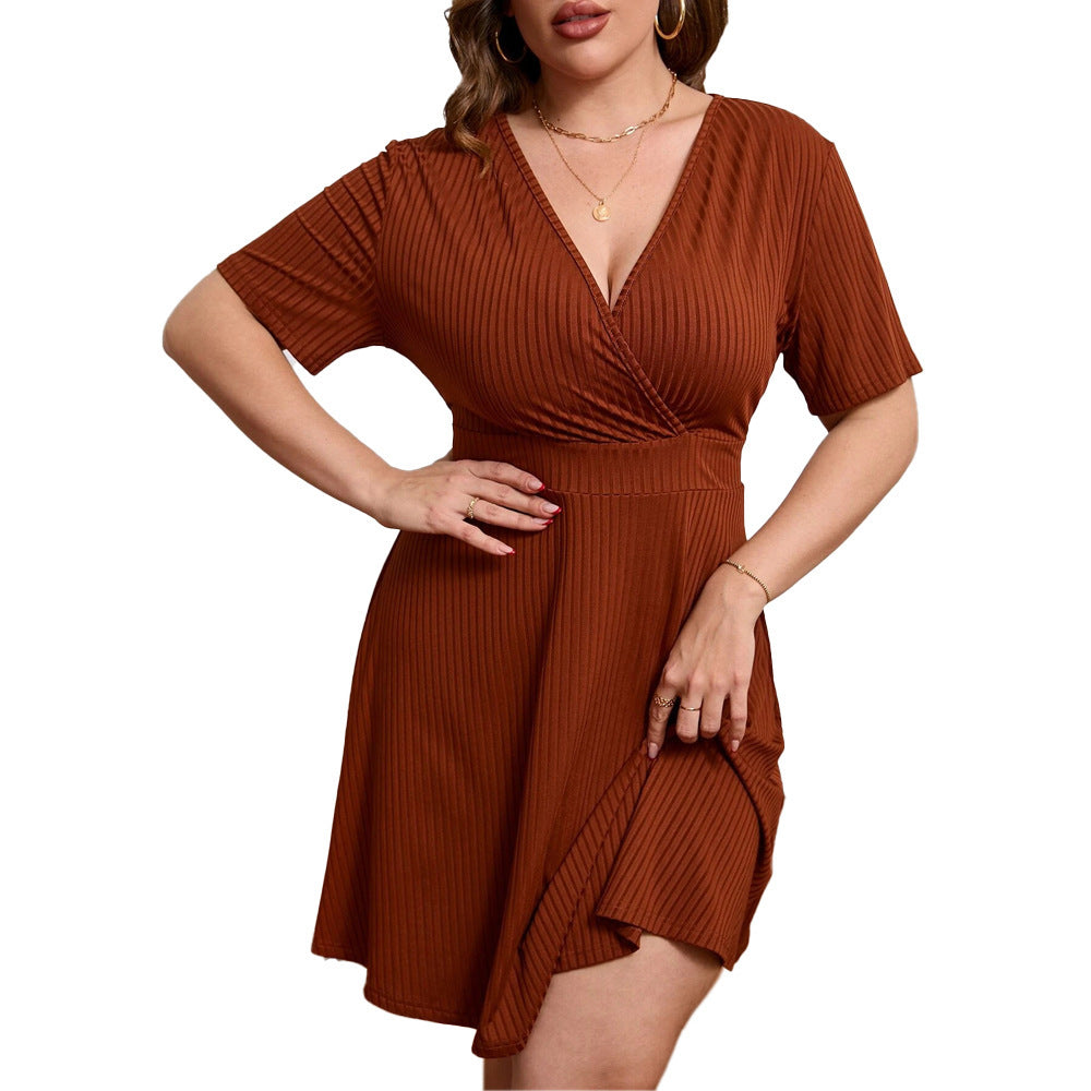 European And American Plus Size Women's Clothes New Deep V Waist Dress