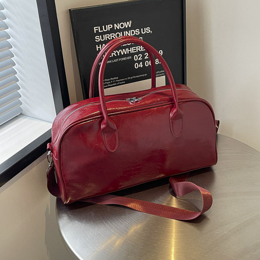 Travel Women's Lightweight Storage PU Leather Large Capacity Outing Luggage Bag